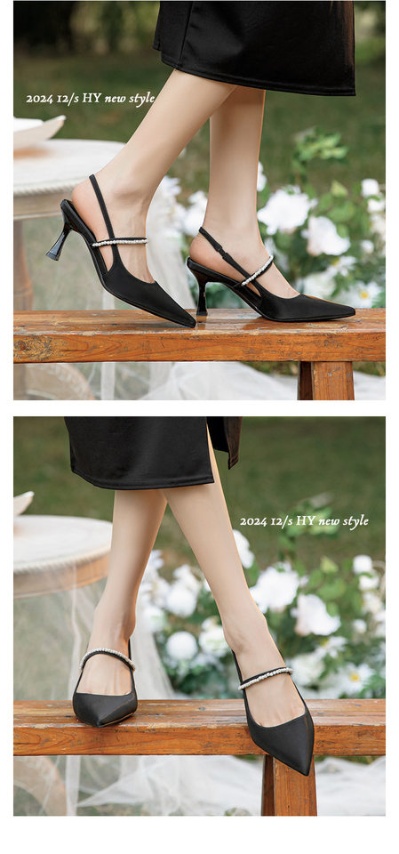 Giày sandal nữ bít mũi mũi nhọn gót mảnh quai ngang đính đá, gót 6–8 cm — Màu mơ, Màu vàng nhạt, Màu đen chi tiết 12