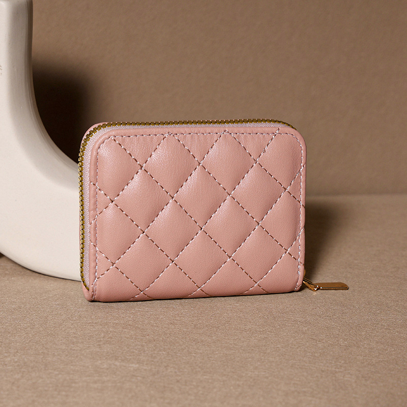 Venta directa de fábrica personalizada, estilo explosivo, moda europea y americana, bolso de tarjeta de rombo corto, monedero con cremallera para mujer, tarjetero de gran capacidad