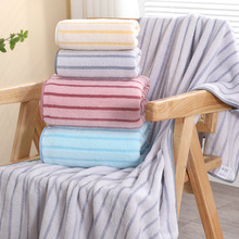 彩条珊瑚绒子母套装 家用吸水速干居家日用礼品两件套毛巾浴巾
