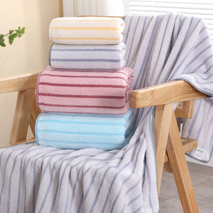 Color Striped Coral Velvet Mother-In-Law Set Household Water-Absorbent Quick-Drying Home Daily Gift Two-Piece Set Towel Bath Towel
