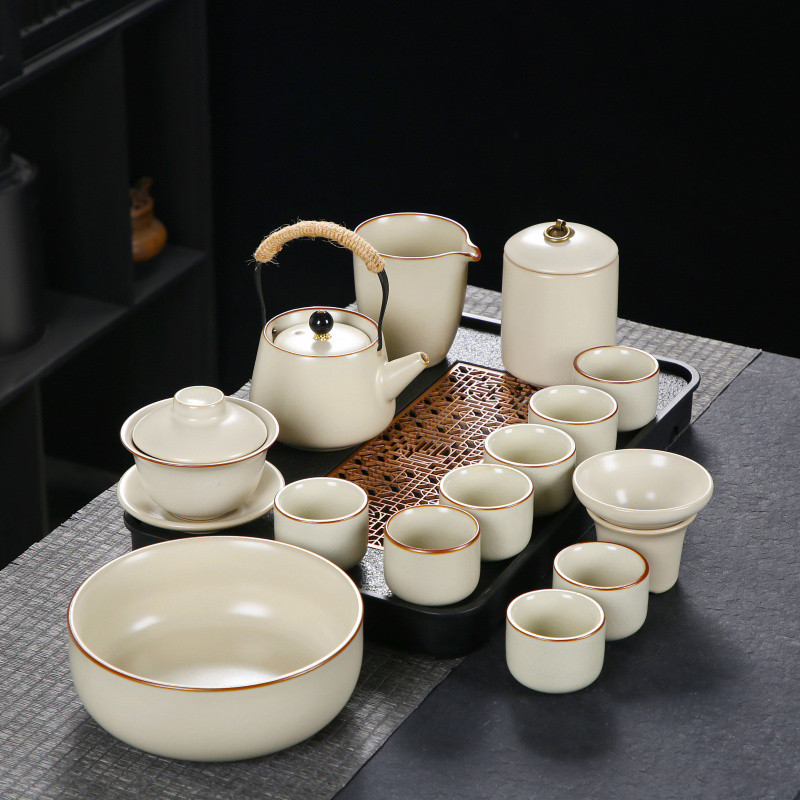 여요 찻주전자 + 덮은 그릇 8컵 차 캔 차 세척 + 흐르는 창 트레이