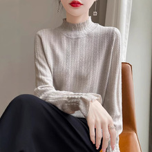 24精仿羊毛打底衫女秋冬时尚蕾丝花边设计感小众气质内搭针织上衣