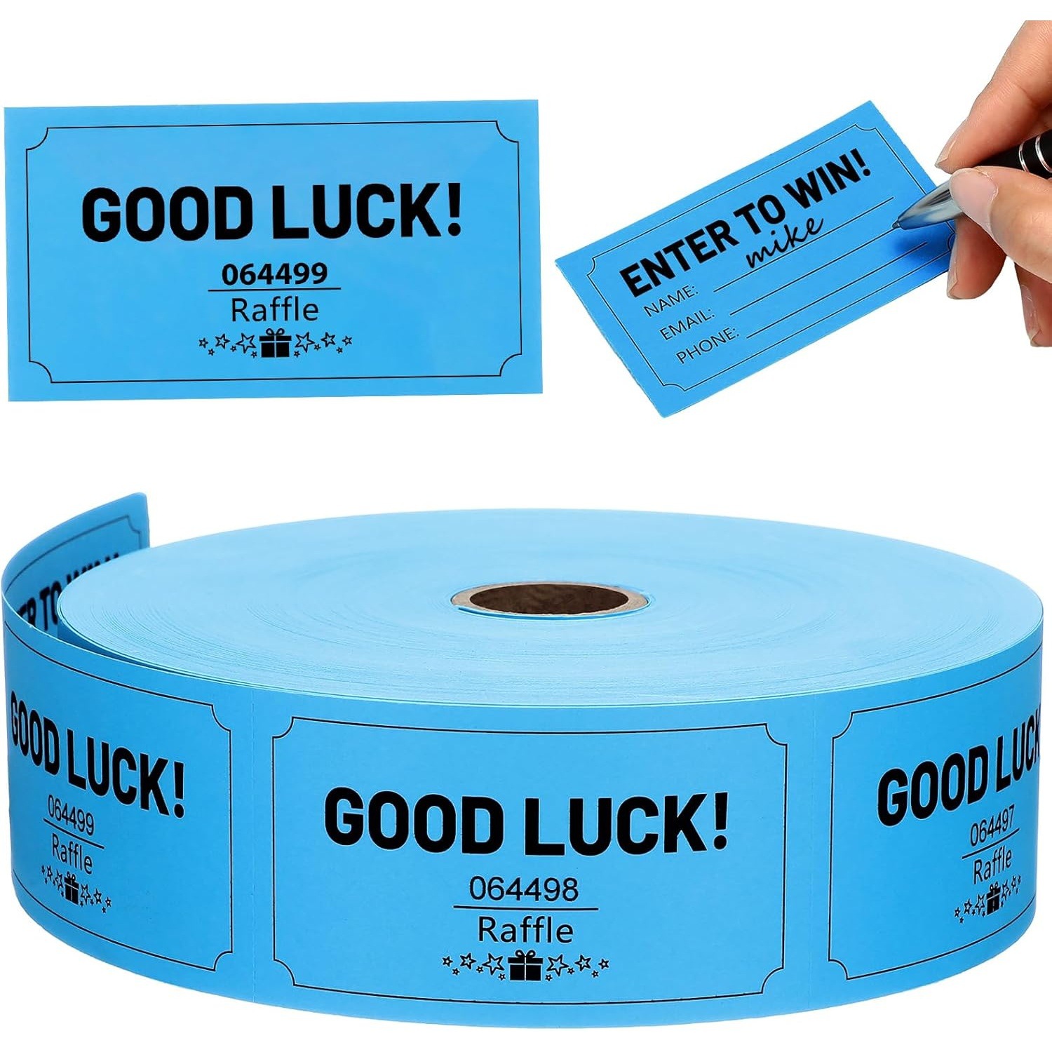 定 制蓝色抽奖票卷可打印姓名电话邮箱适用于活动奖励课堂抽