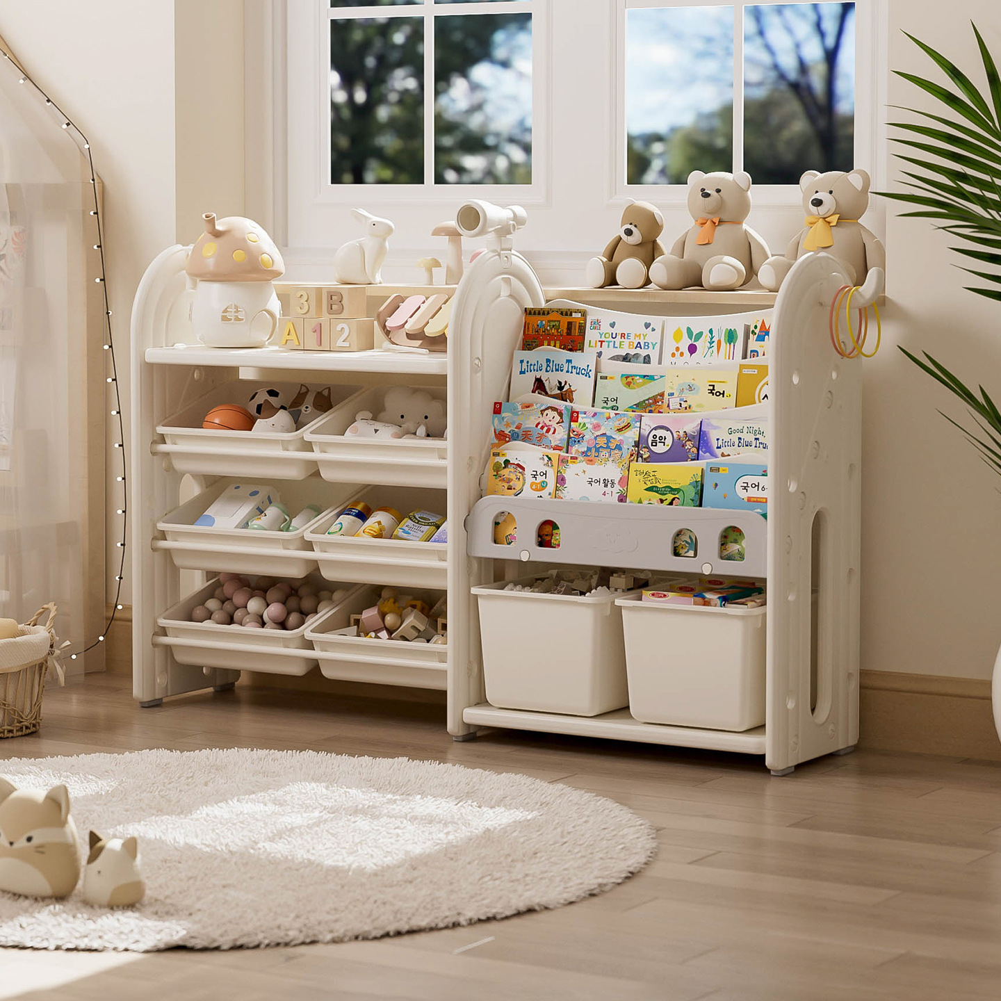 Estante de almacenamiento de juguetes para niños armario multifuncional multicapa para bebés organizar estante de almacenamiento estante de libros caja de almacenamiento de escritorio image 6