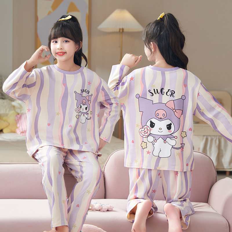 女の子のパジャマの長袖の純綿の薄いタイプの秋の服の中で大きい子供のパチャの犬の子供の王女の赤ちゃんの家庭服のスーツ|undefined