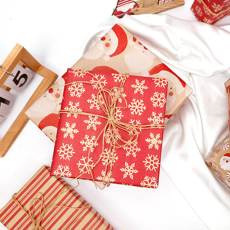 Estilo explosivo transfronterizo Papel enrollado de gran tamaño Papel de regalo de Navidad Papel kraft amarillo retro ecológico Papel de regalo de Navidad