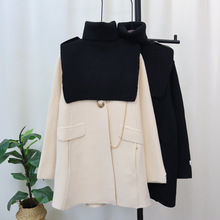 2023秋冬新款可拆卸披肩针织双面呢大衣开衫两件套女气质毛衣外套