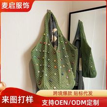 针织手挽包手提女日式手工编织袋镂空休闲小拎包背心大容量斜挎包