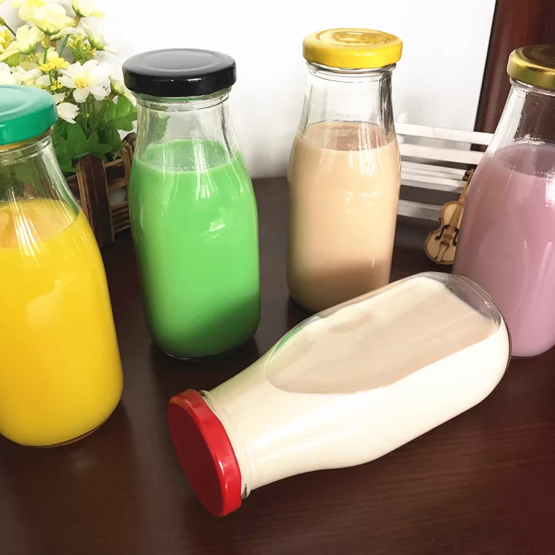 新款200ml300ml果汁玻璃瓶透明铁盖密封酸奶瓶饮料布丁瓶鲜奶瓶食