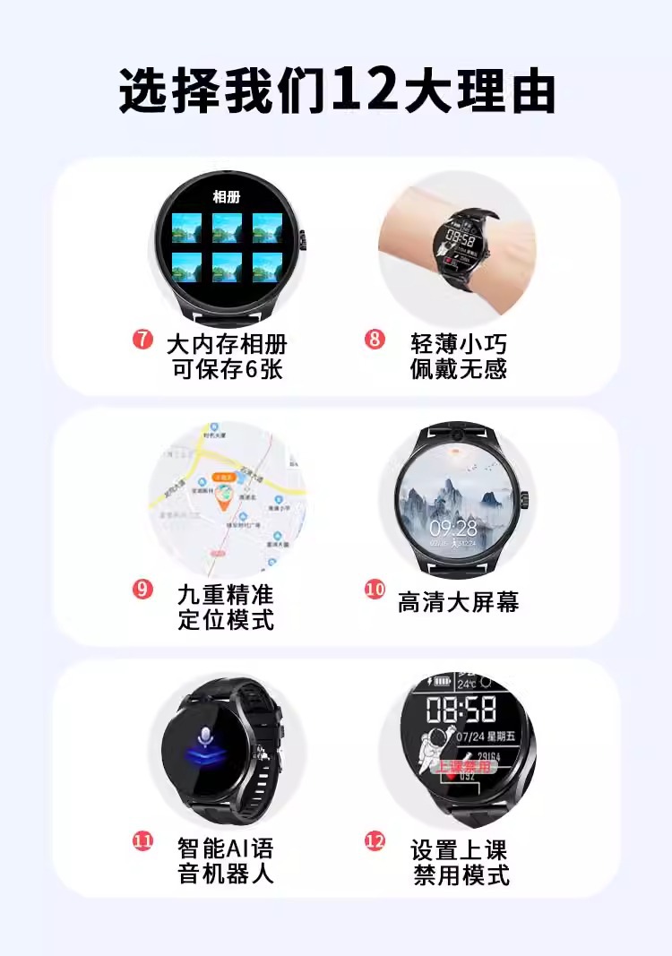 【 New Anti-drop Screen 】 Children's and Students' smartwatches for boys and girls in junior high school and high school, water-resistant 5G with SIM card insertion Item Picture
