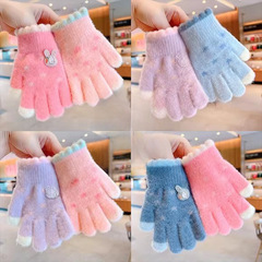 Winter and Autumn Children's Gloves with Fleece and Thick Knitting for Warmth, Winter Finger Gloves, Cute Cartoon Baby Outdoor Play and Hand Protection