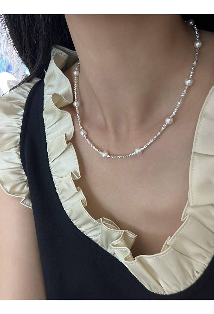 Künstlicher Kristall Künstliche Perle Sterling Silber Elegant Einfacher Stil Perlen Geometrisch Halskette display picture 2