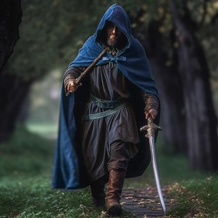 Halloween Cloak Hooded Lace-Up Woolen Shawl Cosplay Stage Costume Superman Wizard Mid-Length Robe