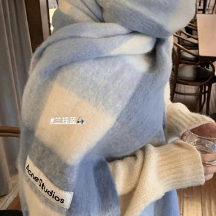 2025 Autumn/Winter Celebrity Style Yang Mi New Thickened Warm Rainbow Color Plaid Scarf with Tassels and Color Block Ac Shawl