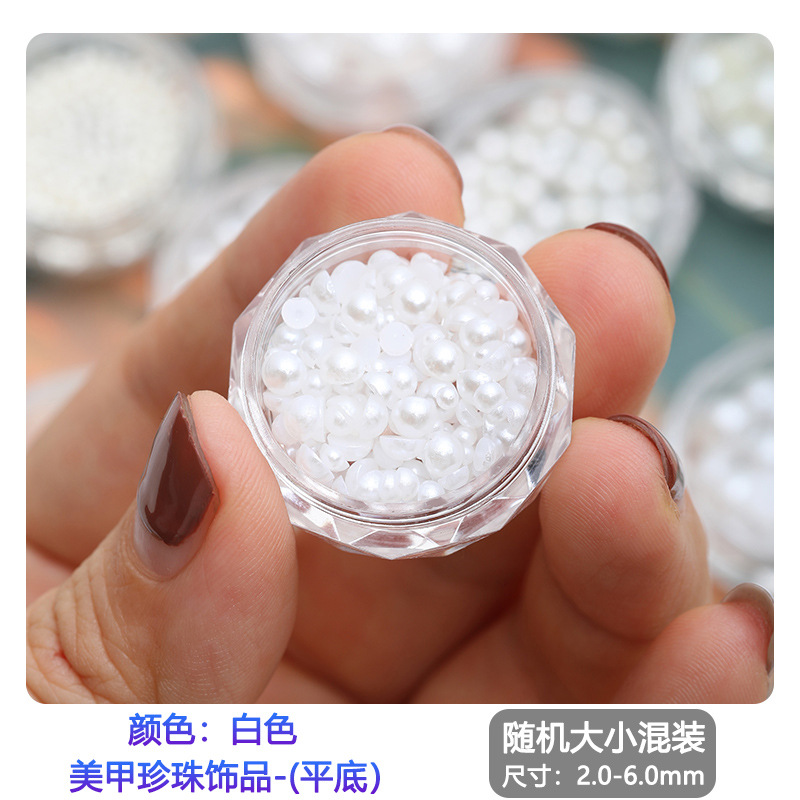 CR(128) blanco semicírculo plano Perla-tamaño mezclado