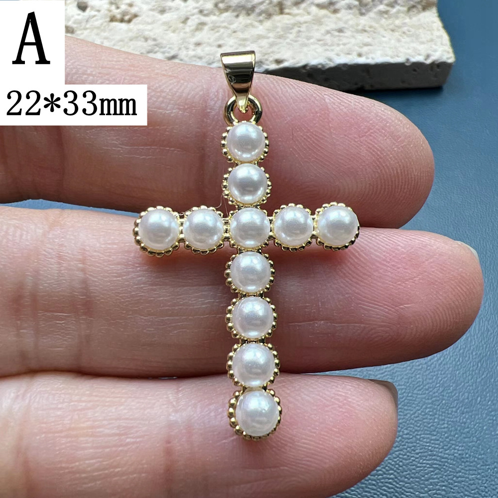 6g Weight DIY Jewelry Accessories Classification 1 Piece Quantity Imitation Pearl Material Cross Pattern Plating Design Simple Style Style 1 Piece Imitation Pearl Cross 2