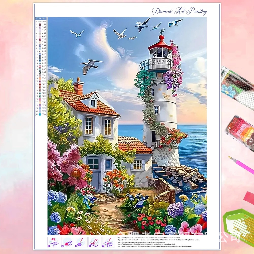 Venta caliente transfronteriza dibujos animados ciudad de bricolaje casa paisaje lleno de diamantes sala de estar dormitorio decoración pegatinas fabricante de pintura de diamantes