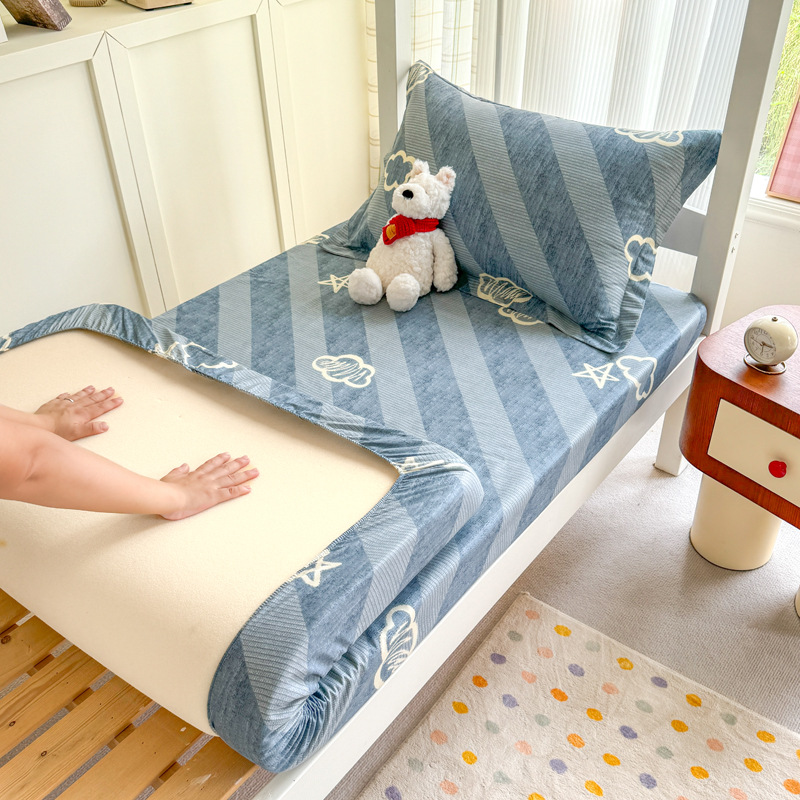 Colcha de cama con estampado de algodón puro, funda de cama para dormitorio de estudiantes de una sola pieza, funda protectora de colchón, juego de tres piezas con todo incluido