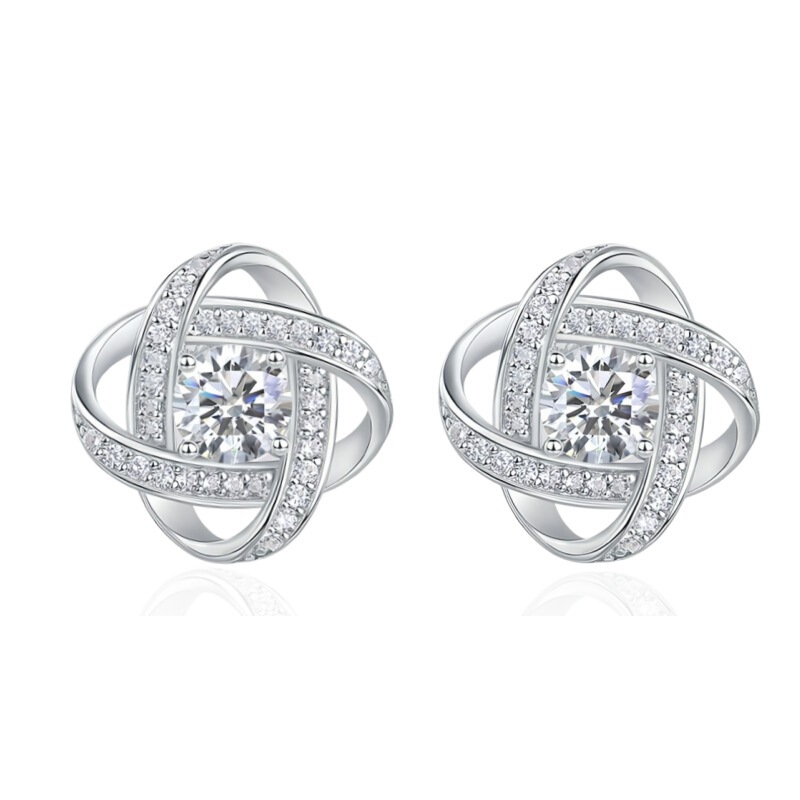 Cross-Border Popular Imitation Moissanite Full Diamond Eternal Star Four-Leaf Clover Earrings European and American Amazon Fashion Earrings Supply