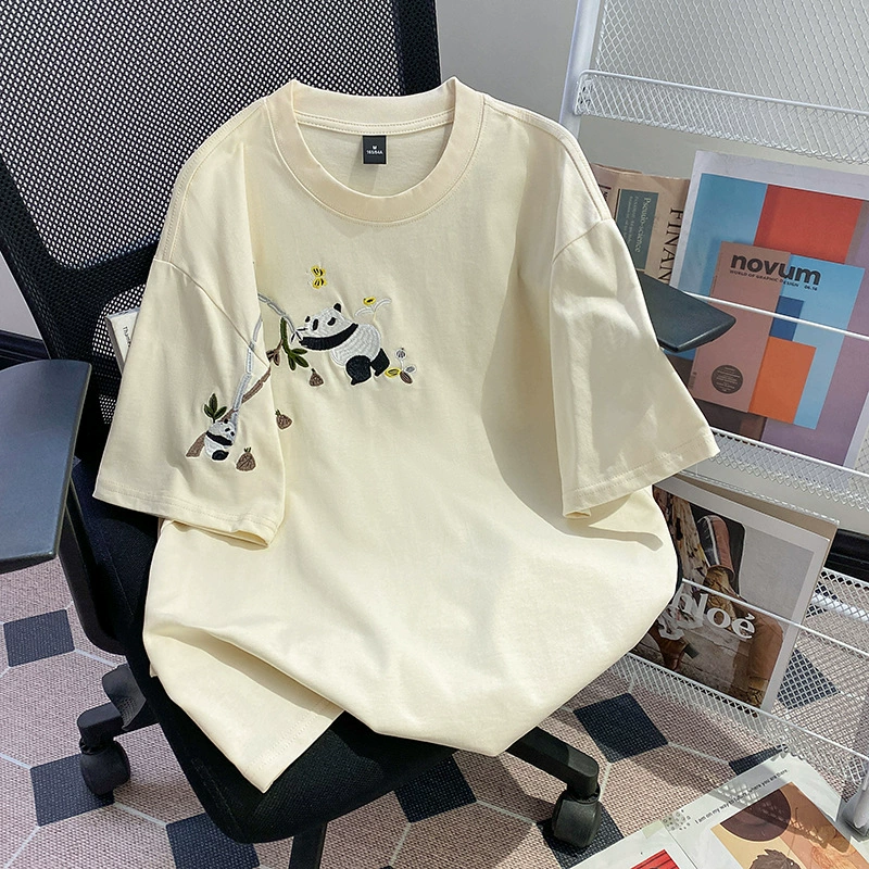 Реальная стрельба 32 футболки с короткими рукавами из двойной пряжи женская летняя 2025 новая вышивка тонкое плечо короткая корейская топ с круглым вырезом