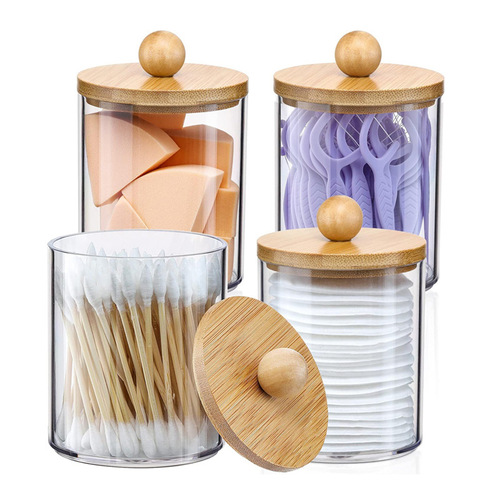 Transparent PS Cotton Swab Case Makeup Cotton Storage Box with Lid Cosmetics Puff Floss Cotton Stick Storage Can Combo