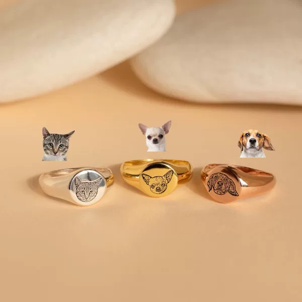 Customized Pet Seal Ring Gold Shopify Independent Station Engraved Copper Ring Pet Commemorative Jewelry Batch