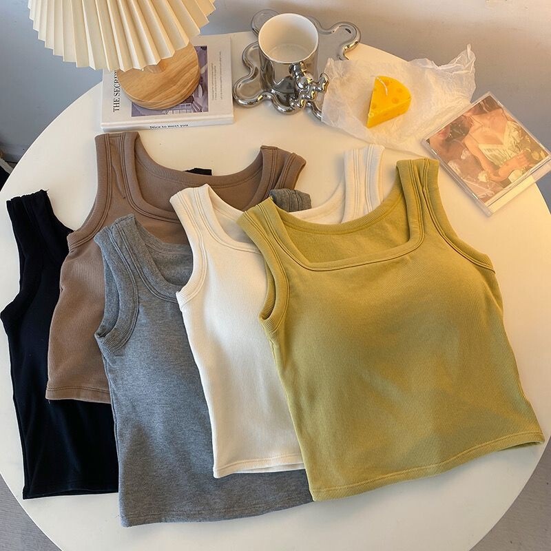 Autumn and Winter Sanding Warm Sleeveless Vest Women with Chest Pad Slim-fit Inner Wearing Outer Wearing Base Top Beautiful Back Square Collar Sleeveless