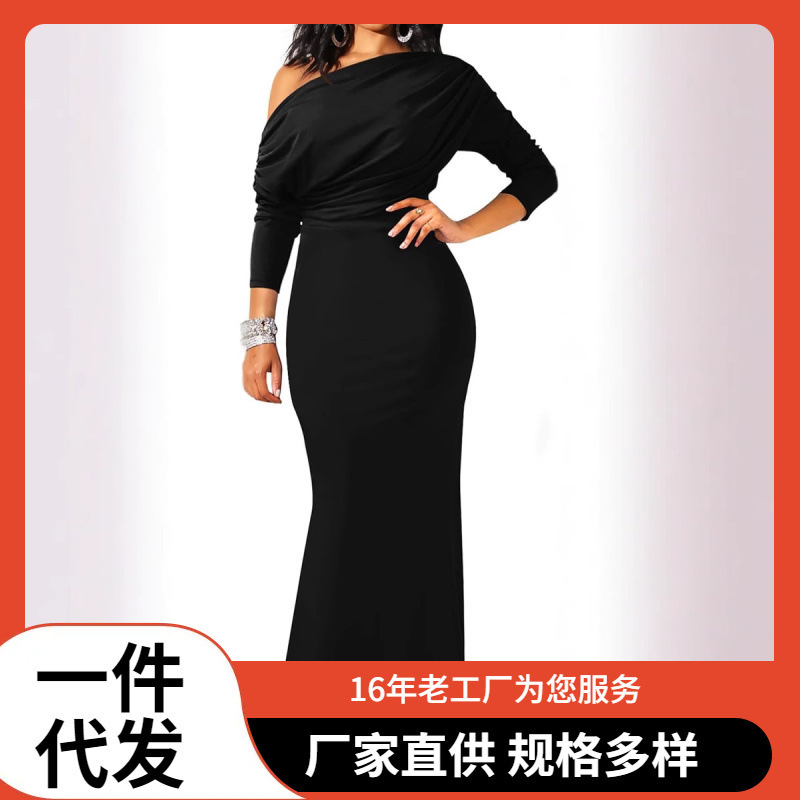 2025 New Foreign Trade Amazon Sexy and Elegant Long-Sleeved Off-Shoulder Tight Long Prom Party Evening Dress