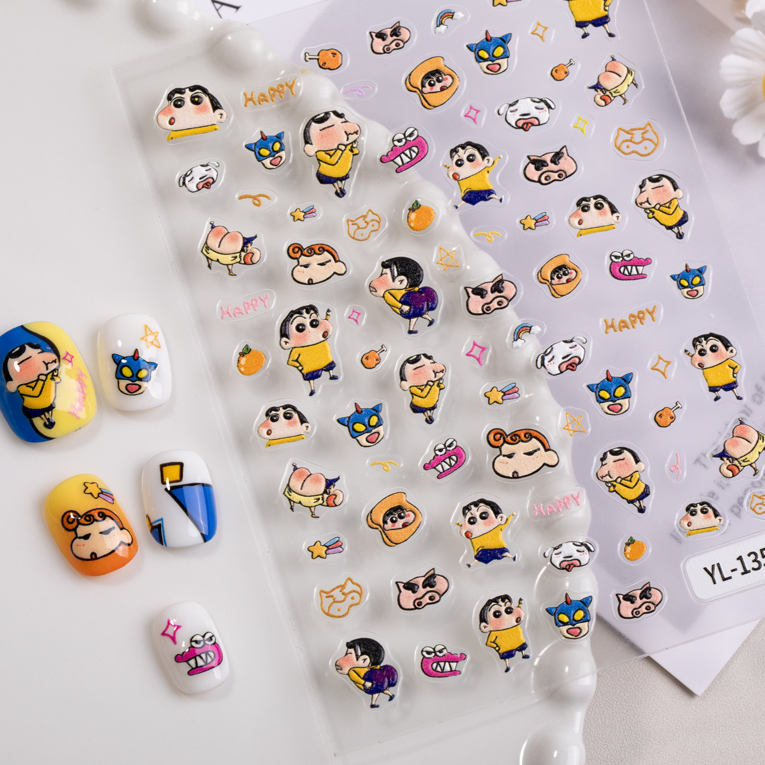 Cute Full-Stick Crayon Shin-Chan Nail Stickers 5D Embossed Three-Dimensional Japanese Animation Nail Art Accessories Yl Model