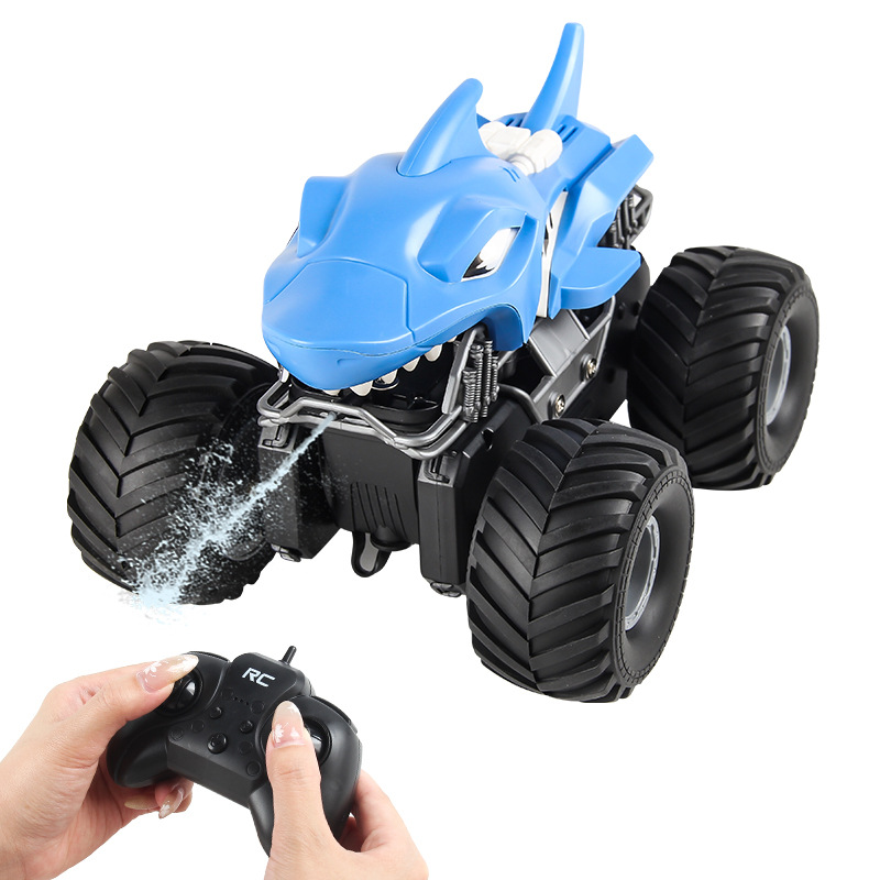 2.4G control remoto carro de acrobacias de dinosaurios anfibios con inyección automática de agua de chorro de agua de control remoto único juguete de tiburón