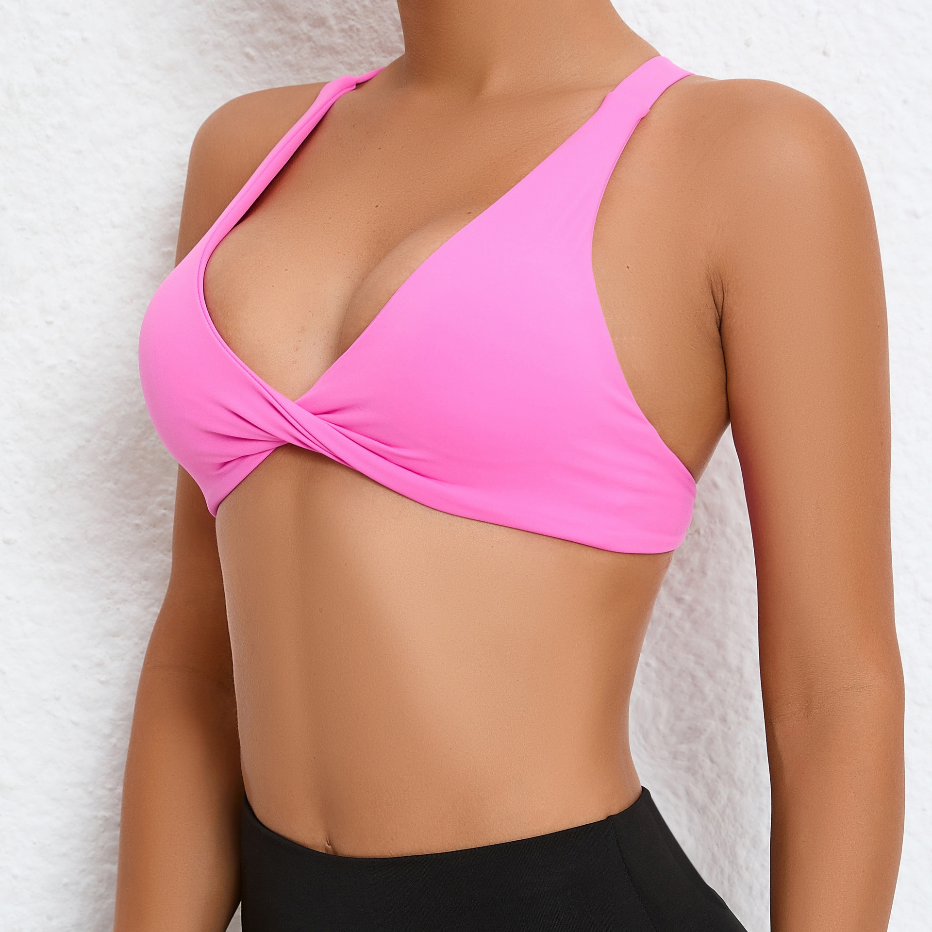 Sports Solid Color Nylon Halter Neck Active Tops Halter Crisscross Tank display picture 30