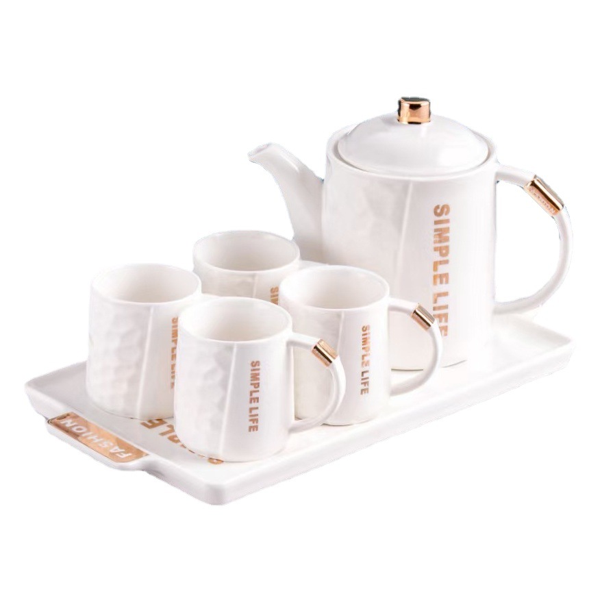 Estilo nórdico simple en relieve de cerámica botella agua fría combinación traje personalidad Oficina flor tetera con bandeja