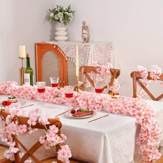 Amazon Artificial Cherry Blossom Rattan Indoor Ceiling Decoration Vine Flower Strip Air Conditioning Pipe Blocking Winding Fake Flower Vine