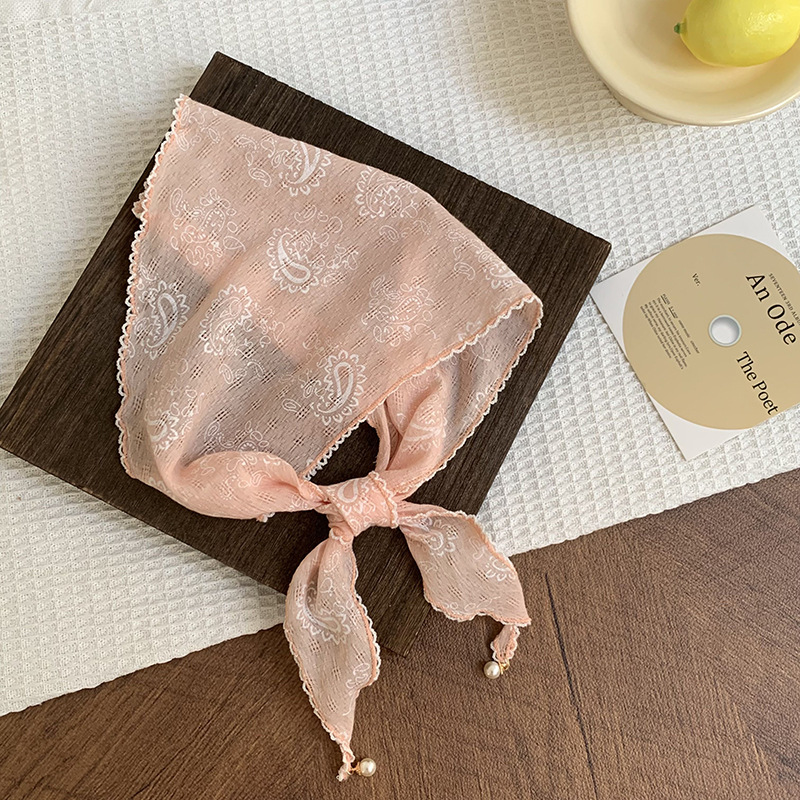 Bufanda triangular, cintura, nuevo estilo, protección para el cuello, bufanda pequeña, colgante de perlas, bufanda de seda, bolsa de flores con sentido avanzado, pañuelo en la cabeza, cinturón para el cabello al por mayor