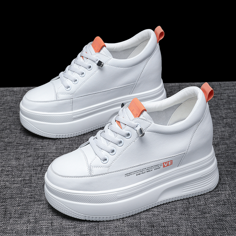 Zapatos de mujer invisibles, zapatos de muffin de cuero super caliente, 10 cm de altura, zapatos blancos con suela gruesa.