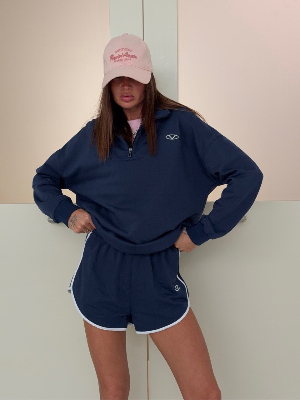 2026 European American Cross-border Casual Sports Set For Women, American-style Half-zip Sweatshirt Shorts Two-piece_ecoleips.com