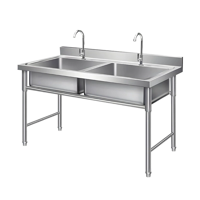Commercial stainless steel sink thickened double-slot vegetable basin wash basin canteen kitchen sink school wash basin