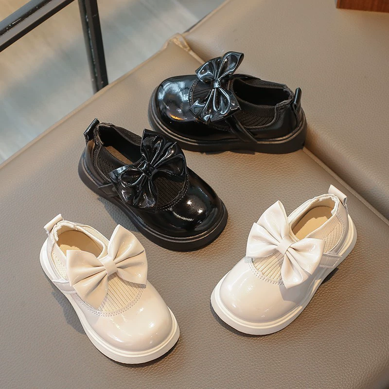 Маленькая и большая детская обувь Студенческая обувь 2025 Детский лук маленькая кожаная обувь новая хлопчатобумажная сапоги маленькая девочка мягкая подошва