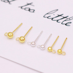 S925銀針鍍18K真金3/4mm豆豆耳針帶吊開口耳釘diy耳飾配件A58