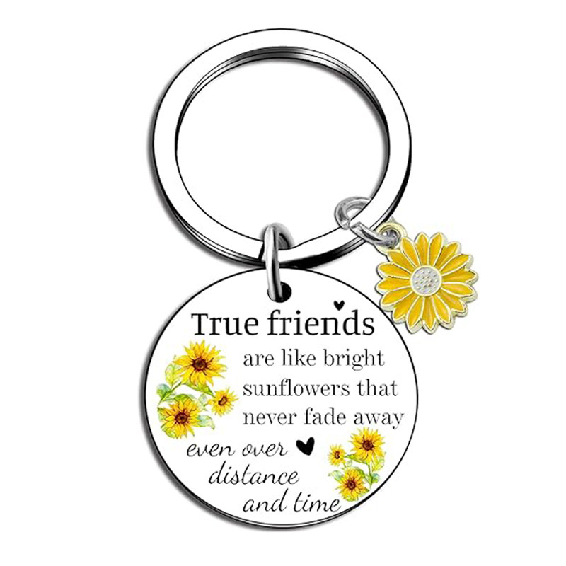 True Friends Friendship Sunflower Colorful Stainless Steel Keychain Girlfriend Birthday Friends Christmas Gift