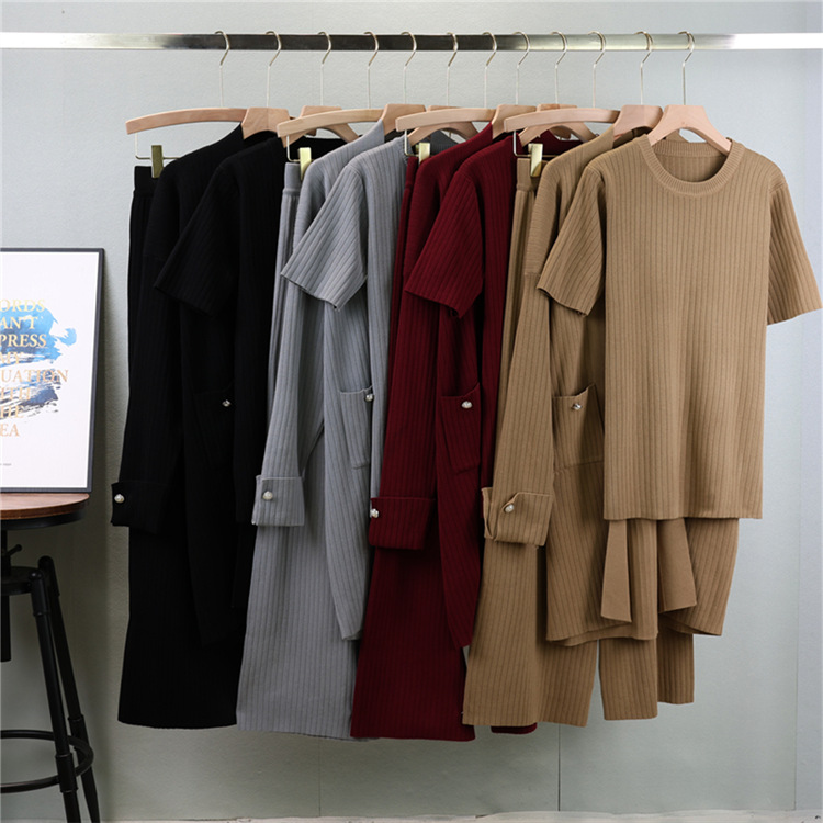 Damen Strick Set Dreiteilig Mit Strickjacke Und Weite Hose_voghion.com