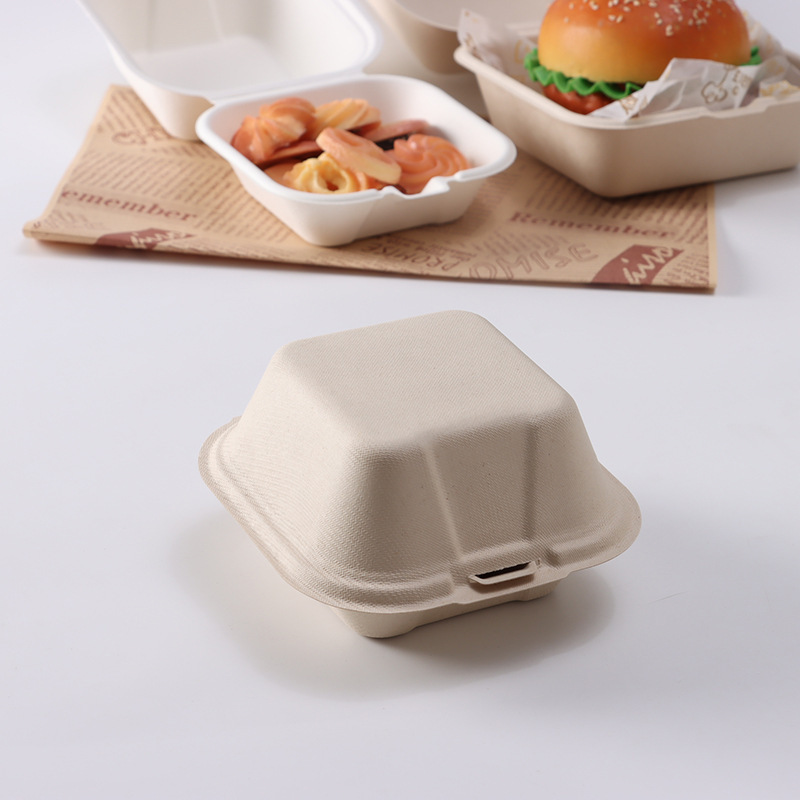 使い捨てのパルプの食事の箱のハンバーガーの箱は分解してロックすることができます。|undefined