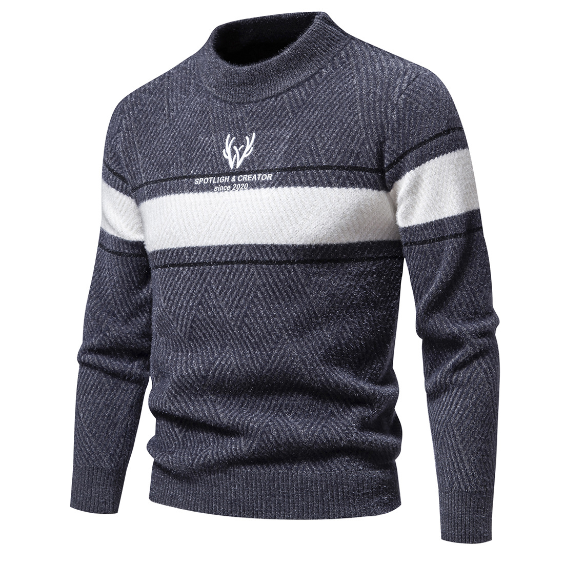 Men's Knitwear Round Neck Casual Pullover Colour Block Sweater_voghion.com