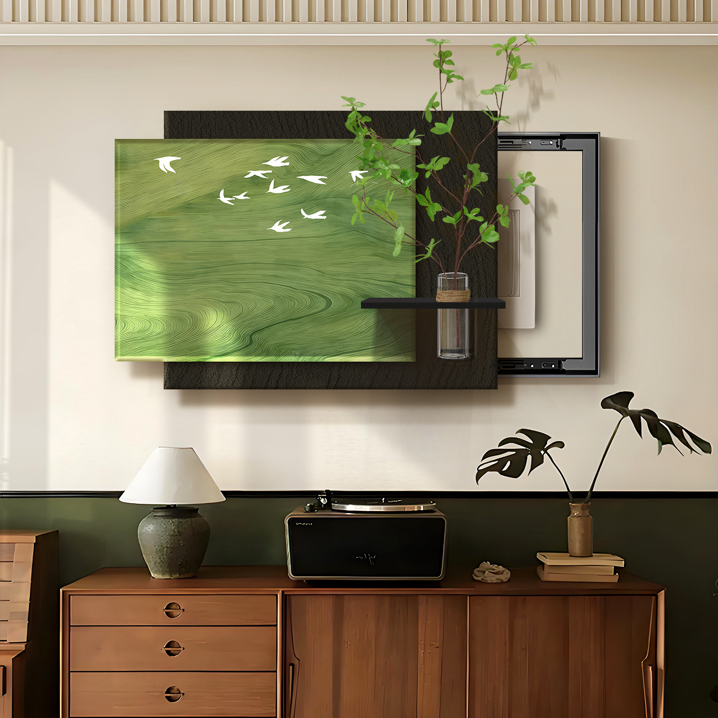 Vintage-Style Electric Meter Box Decorative Painting, Retro High-End Distribution Box Hanging Painting, Hydroponic Green Plant Cover Switch Box Mural