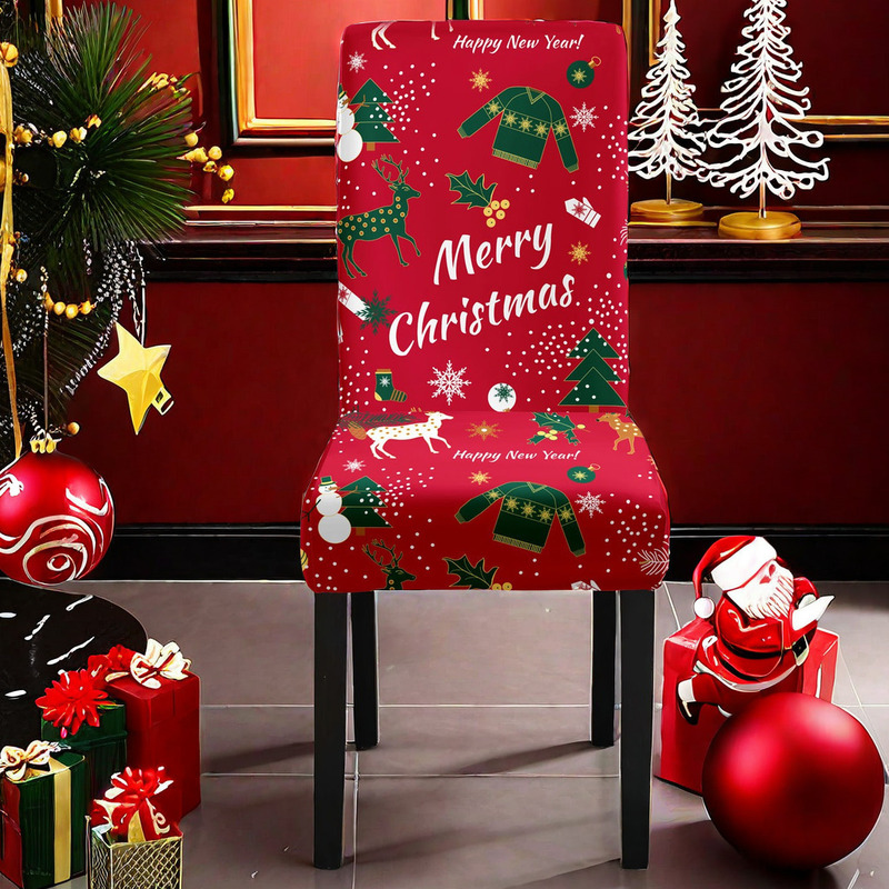 クリスマスプリント椅子カバー弾力椅子カバー保護カバースパンデックス洗濯椅子カバーはクリスマス装飾に適しています。|undefined