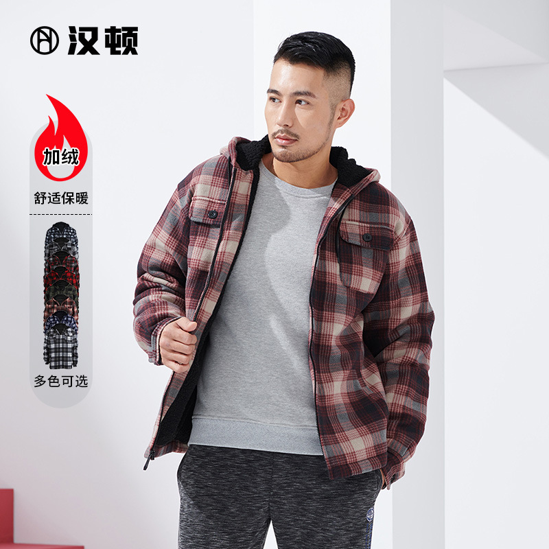 [Cross-border Hot Selling] Amazon Men's European Size Sweater Jacket Youth Striped Plaid Hoodie Winter fleece-lined