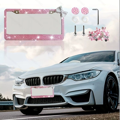 License plate holder/license plate holder side diamond-studded bow, acrylic diamond license