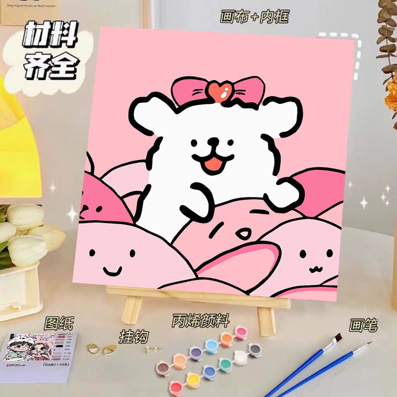 Pintura al óleo digital de bricolaje, dibujos animados para niños, pinturas para colorear hechas a mano, lindos puestos de animación curativos, comercio exterior transfronterizo