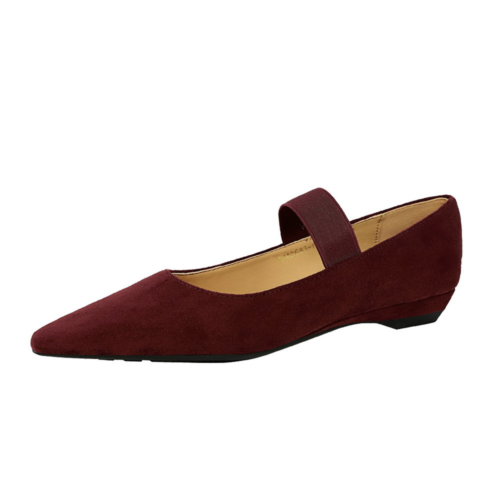 3683-11 Korean-tyle Retro Imple Veratile Low-heel Wedge Hallow Pointed Uede Elatic Trap Ingle-trap Women'_vogvips.com