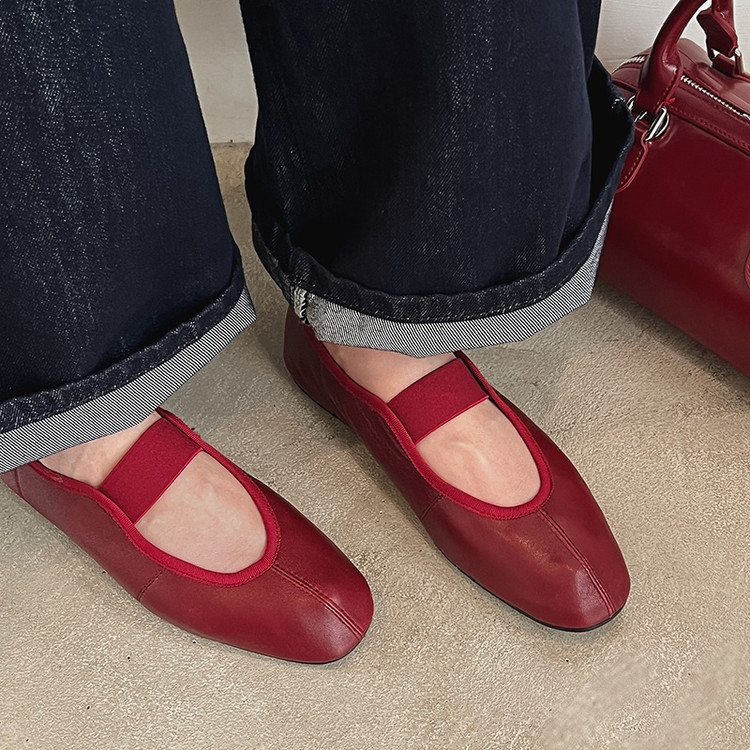 女性用シープスキンワンストラップメリージェーンシューズ、フラットヒールシューズ、春の新作、内外フルレザーラウンドトゥパンプス、婦人靴|undefined